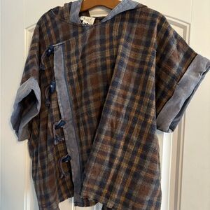Oli and Hali Blue and Brown Plaid womens Cape with Toggle Closures